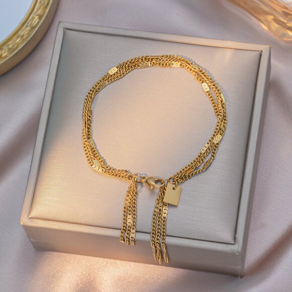 New 18K gold tassel multi-layer chain bracelet - Picture 1 of 4